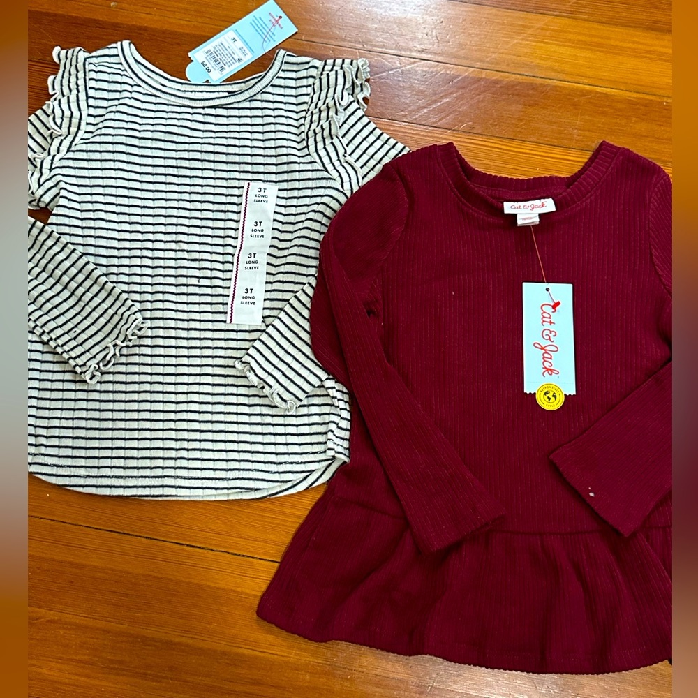 NWT Cat & Jack Rib Ruffle Tees - size 3T - Picture 2 of 9